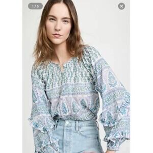 Bell by Alicia Bell Callie Blouse Silk Blend Block-Printed Ruffle XS